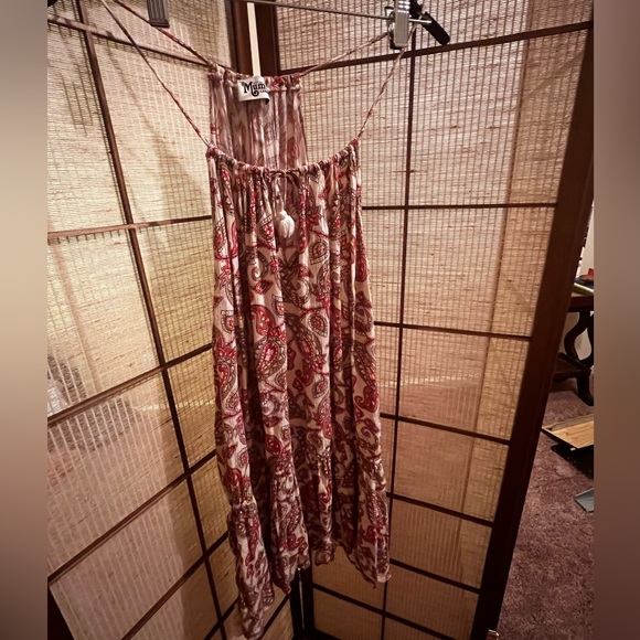 Show me your Mumu  rayon Pom Pom drawstring paisley dress   Red and taupe - Picture 9 of 11